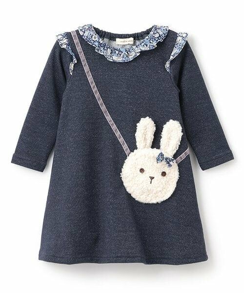sense of wonder / センス オブ ワンダー ミニ丈・ひざ丈ワンピース | ウサギポシェットワンピース（紺）