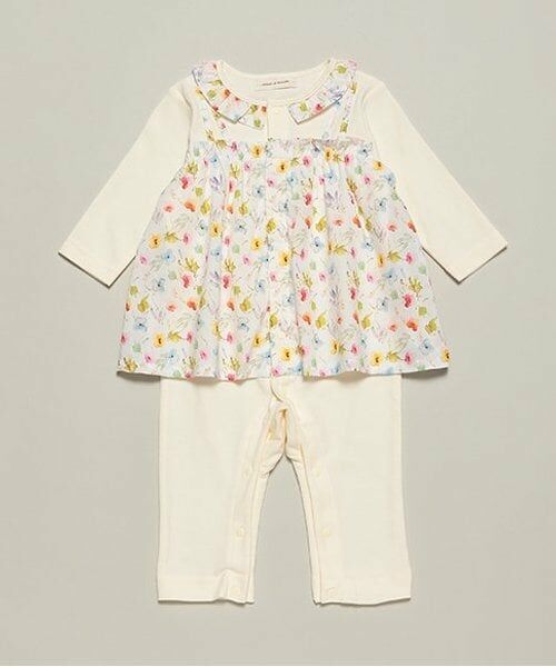 sense of wonder / センス オブ ワンダー ロンパース | 小花柄レイヤードカバーオール（ECRU(キナリ)）