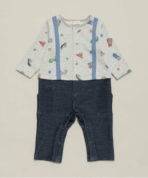 sense of wonder / センス オブ ワンダー ロンパース | 働くクルマ柄カバーオール（ライト グレー）