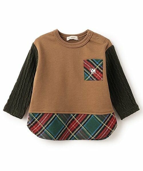 sense of wonder / センス オブ ワンダー スウェット | 袖ケーブルチェック切替トレーナー（モカ茶）