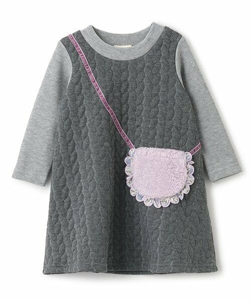 sense of wonder / センス オブ ワンダー ミニ丈・ひざ丈ワンピース | リバティファブリックフリルケーブルワンピース（グレー）