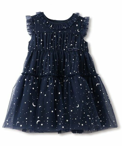 sense of wonder / センス オブ ワンダー ミニ丈・ひざ丈ワンピース | スターチュールティアードワンピース（紺）