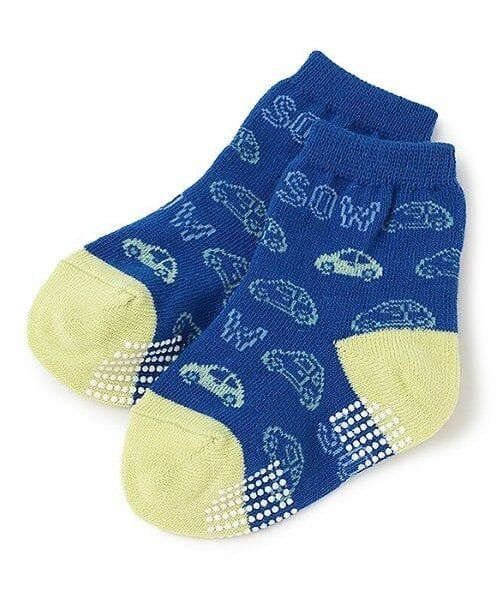 sense of wonder / センス オブ ワンダー ソックス | バイカラークルマ柄クルーソックス（ブルー）