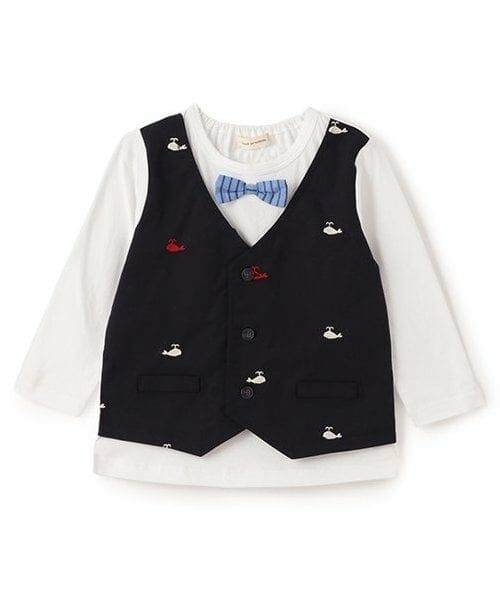 sense of wonder / センス オブ ワンダー Tシャツ | クジラシシュウベストレイヤード長袖Tシャツ（紺）