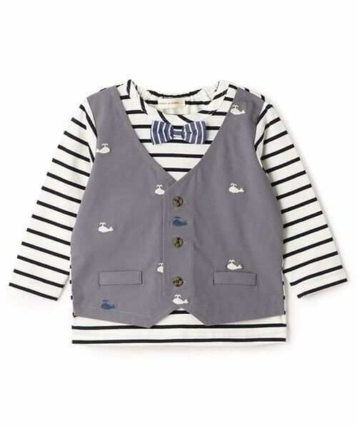 sense of wonder / センス オブ ワンダー Tシャツ | クジラシシュウベストレイヤード長袖Tシャツ（グレー）