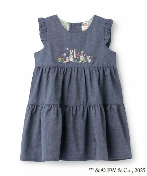 sense of wonder / センス オブ ワンダー ミニ丈・ひざ丈ワンピース | 『ピーターラビット（TM）』シシュウジャンパースカート（紺）