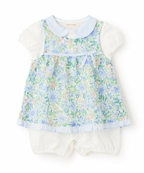 sense of wonder / センス オブ ワンダー ロンパース | フラワーレースエプロンつきショートオール（ブルー）