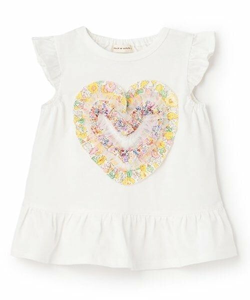 sense of wonder / センス オブ ワンダー Tシャツ | リバティフリルハート袖なしTシャツ（オフ ホワイト）