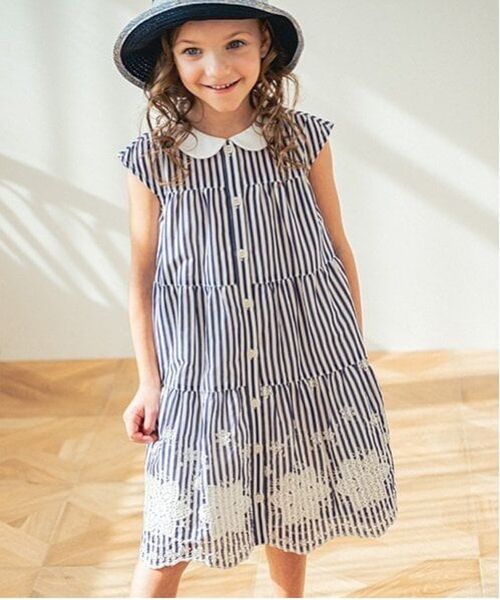 sense of wonder / センス オブ ワンダー ミニ丈・ひざ丈ワンピース | 裾レースティアードワンピース（ストライプ）