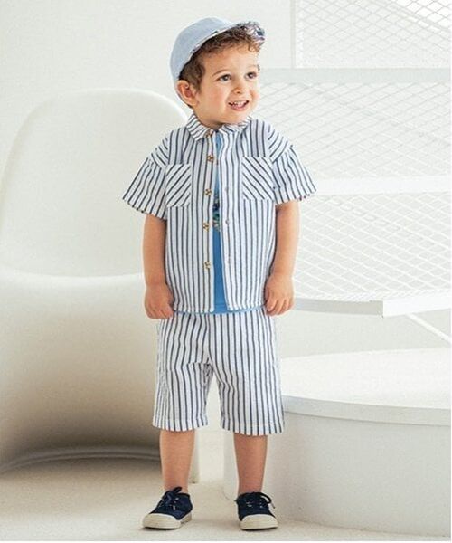 sense of wonder / センス オブ ワンダー シャツ・ブラウス | ストライプ半袖シャツセットアップ（オフ ホワイト）