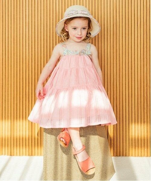 sense of wonder / センス オブ ワンダー ミニ丈・ひざ丈ワンピース | リバティヨークティアードワンピース（ピンク）