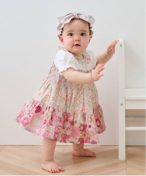 sense of wonder / センス オブ ワンダー ベビー・キッズウエア | 【オーガニック】リバティパッチワークワンピーススーツ【日本製】（ピンク）
