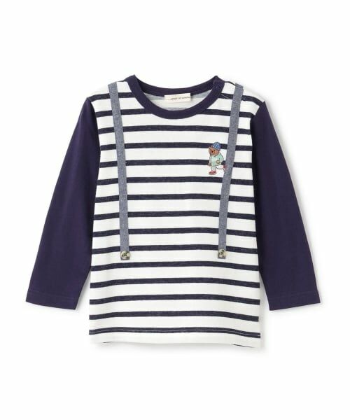 sense of wonder / センス オブ ワンダー Tシャツ | ベア刺しゅうサスペンダー長袖Tシャツ（紺）