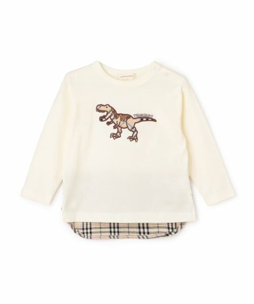sense of wonder / センス オブ ワンダー Tシャツ | 恐竜アップリケ長袖Tシャツ（ECRU(キナリ)）