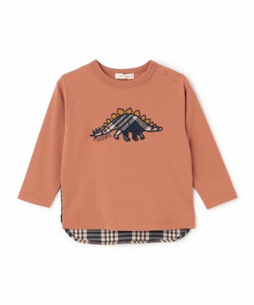 sense of wonder / センス オブ ワンダー Tシャツ | 恐竜アップリケ長袖Tシャツ（レンガ）