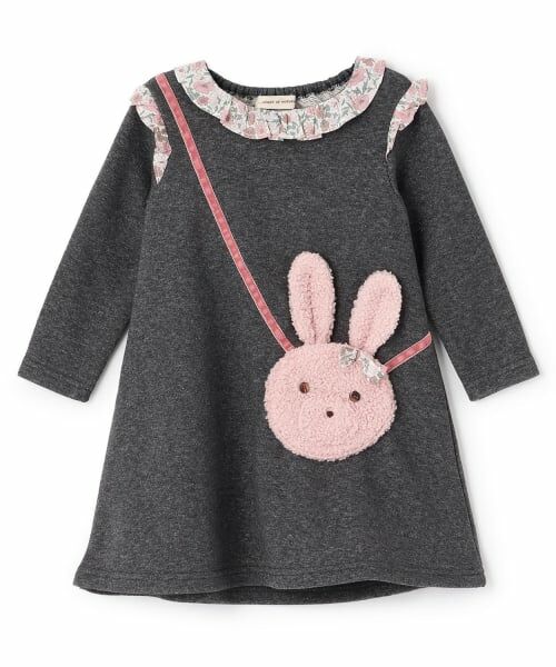 sense of wonder / センス オブ ワンダー ミニ丈・ひざ丈ワンピース | ラメ裏毛ウサギポシェットワンピース（チャコール）
