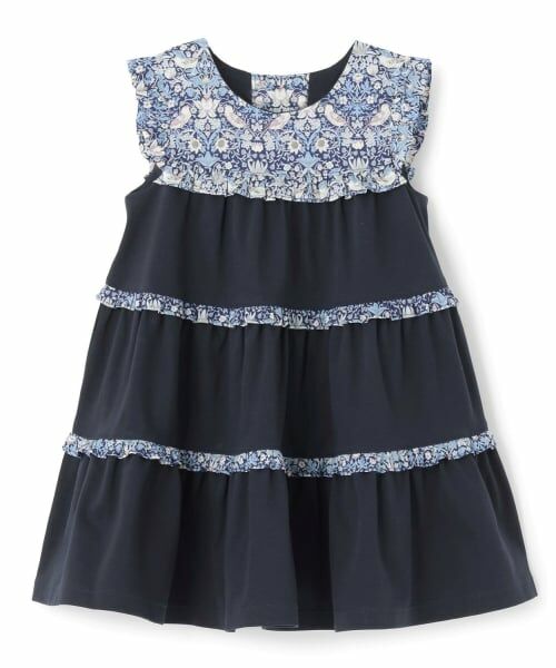 sense of wonder / センス オブ ワンダー ミニ丈・ひざ丈ワンピース | リバティフリルジャンパースカート（紺）