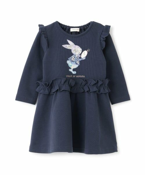 sense of wonder / センス オブ ワンダー ミニ丈・ひざ丈ワンピース | リバティウサギ時計ワンピース（紺）