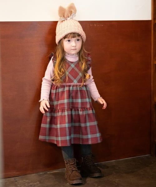 sense of wonder / センス オブ ワンダー ミニ丈・ひざ丈ワンピース | チェックジャンパースカート（ワイン）