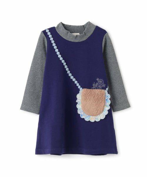 sense of wonder / センス オブ ワンダー ミニ丈・ひざ丈ワンピース | ボアポシェット裏毛ワンピース（紺）