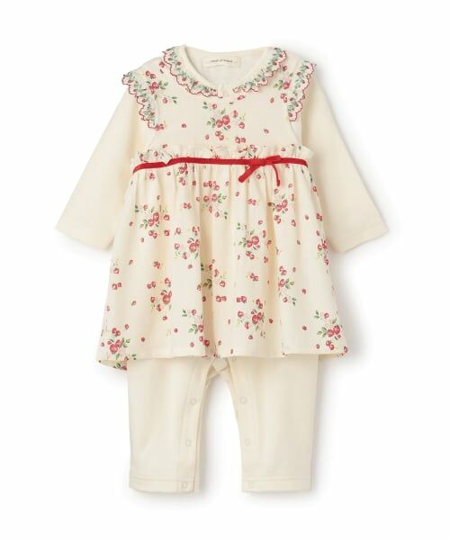 sense of wonder / センス オブ ワンダー ベビー・キッズウエア | 【オーガニック】野イチゴエプロンつきカバーオール【日本製】（ECRU(キナリ)）