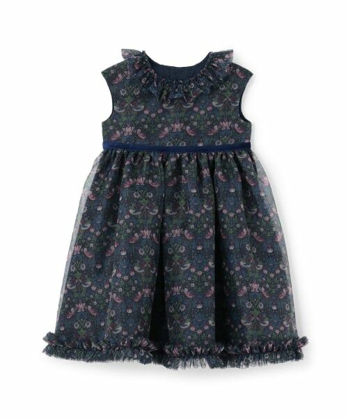 sense of wonder / センス オブ ワンダー ミニ丈・ひざ丈ワンピース | リバティオーガンジードレス（紺）