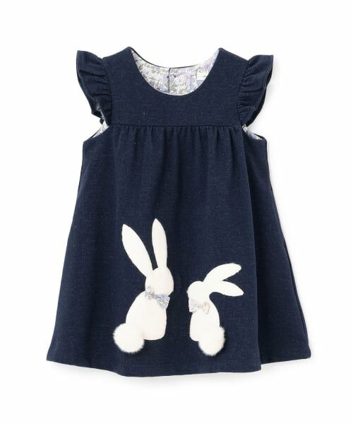 sense of wonder / センス オブ ワンダー ミニ丈・ひざ丈ワンピース | ウサギアップリケジャンパースカート（紺）