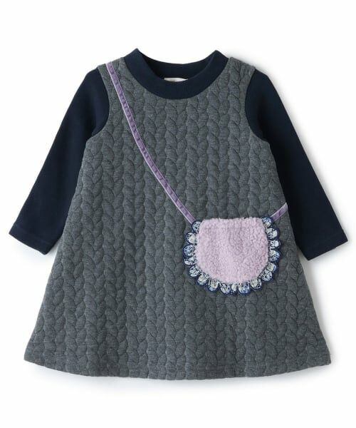 sense of wonder / センス オブ ワンダー ミニ丈・ひざ丈ワンピース | リバティフリルケーブルワンピース（グレー）