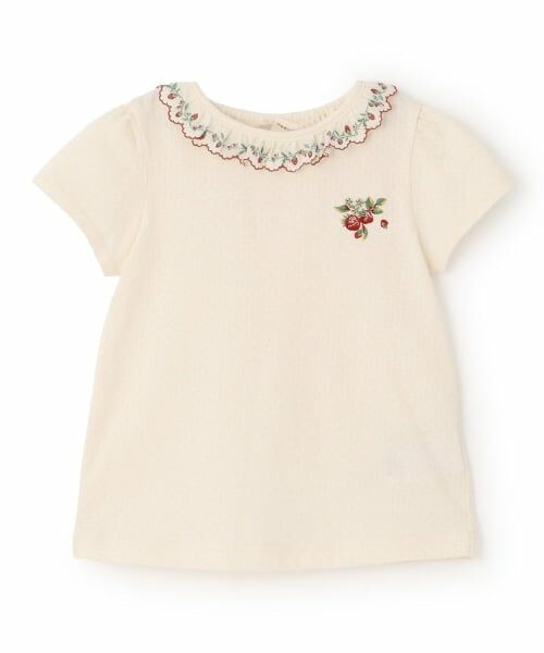 sense of wonder / センス オブ ワンダー Tシャツ | 野イチゴ刺しゅう半袖Tシャツ【オーガニック】【日本製】（ECRU(キナリ)）