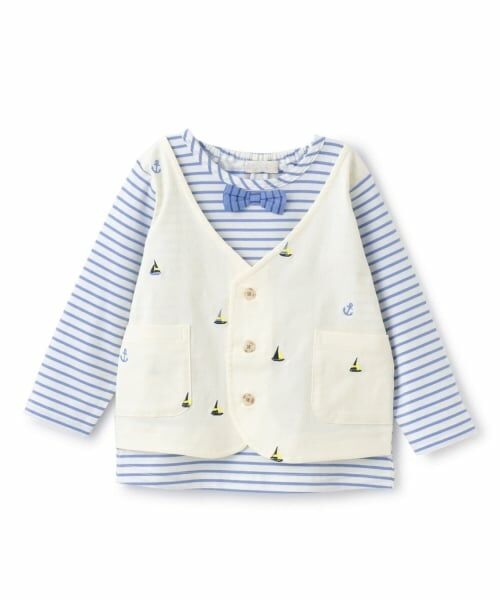 sense of wonder / センス オブ ワンダー Tシャツ | ヨット刺しゅうベストレイヤード長袖Tシャツ（ECRU(キナリ)）