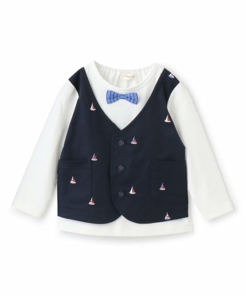 sense of wonder / センス オブ ワンダー Tシャツ | ヨット刺しゅうベストレイヤード長袖Tシャツ（紺）