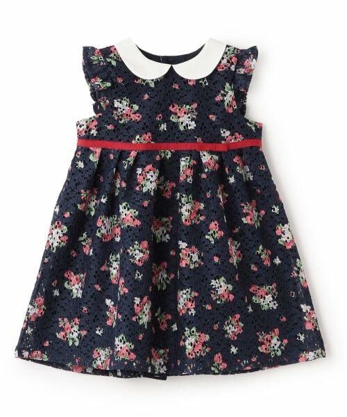 sense of wonder / センス オブ ワンダー ミニ丈・ひざ丈ワンピース | 野イチゴレースワンピース【日本製】（紺）