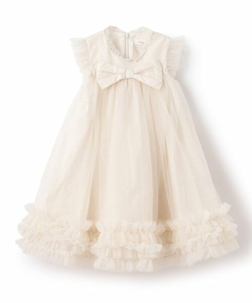 sense of wonder / センス オブ ワンダー ミニ丈・ひざ丈ワンピース | ドットチュールリボンドレス（ECRU(キナリ)）