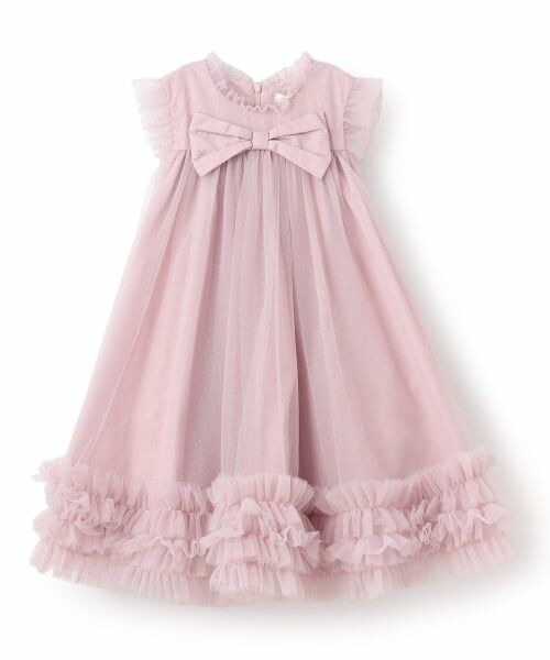 sense of wonder / センス オブ ワンダー ミニ丈・ひざ丈ワンピース | ドットチュールリボンドレス（ピンク）