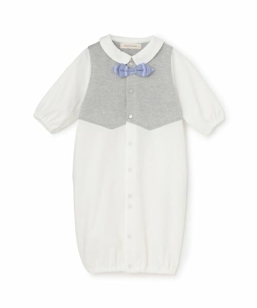 sense of wonder / センス オブ ワンダー ロンパース | ストライプベスト2WAYオール【オーガニック】【日本製】（オフ ホワイト）