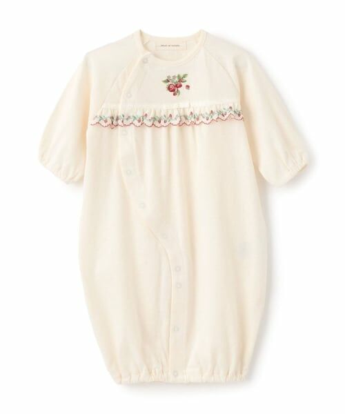 sense of wonder / センス オブ ワンダー ロンパース | 野イチゴ刺しゅう2WAYオール【オーガニック】【日本製】（ECRU(キナリ)）