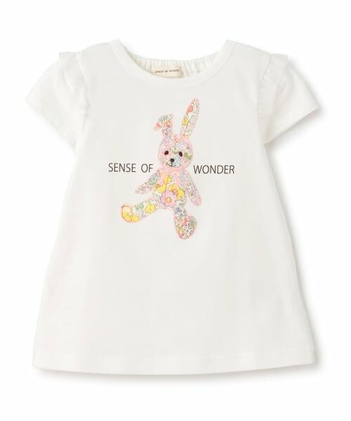sense of wonder / センス オブ ワンダー Tシャツ | リバティウサギアップリケ半袖Tシャツ（オフ ホワイト）