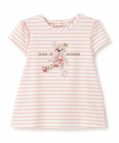 sense of wonder / センス オブ ワンダー Tシャツ | リバティクマアップリケ半袖Tシャツ（ピンク）