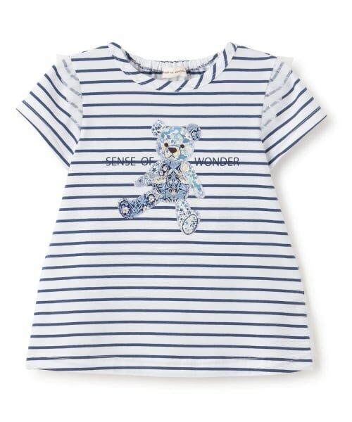 sense of wonder / センス オブ ワンダー Tシャツ | リバティクマアップリケ半袖Tシャツ（紺）