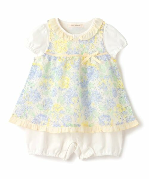 sense of wonder / センス オブ ワンダー ベビー・キッズウエア | アジサイレースエプロンつきショートオール【オーガニック】【日本製】（レモン イエロー）