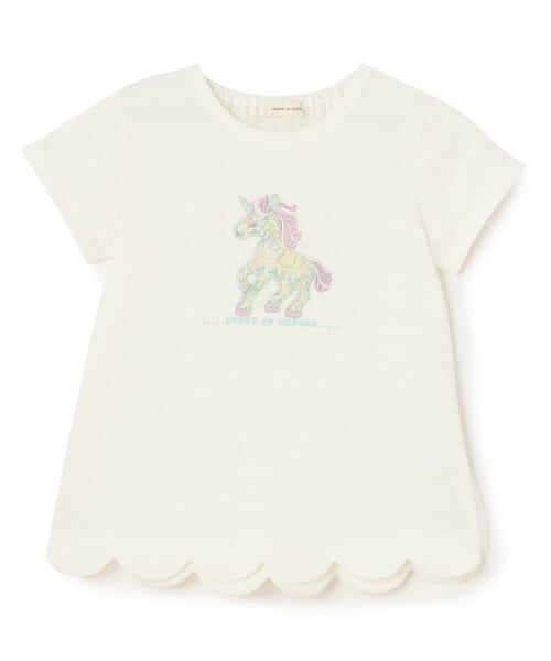 sense of wonder / センス オブ ワンダー Tシャツ | ユニコーンリバティアップリケTシャツ（オフ ホワイト）