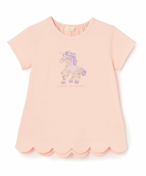 sense of wonder / センス オブ ワンダー Tシャツ | ユニコーンリバティアップリケTシャツ（ピンク）