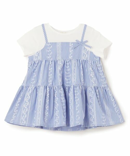 sense of wonder / センス オブ ワンダー その他トップス | レースプリントストライプドッキングチュニック（ブルー）