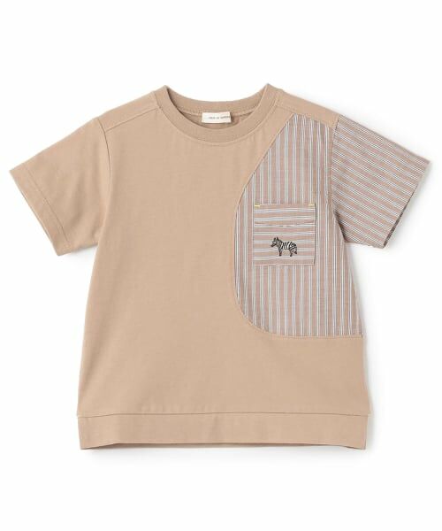 sense of wonder / センス オブ ワンダー Tシャツ | 接触冷感ストライプ切り替え半袖Tシャツ（モカ茶）