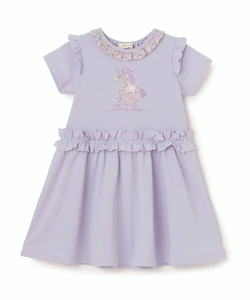 sense of wonder / センス オブ ワンダー ミニ丈・ひざ丈ワンピース | ユニコーンリバティアップリケワンピース（ラベンダー）