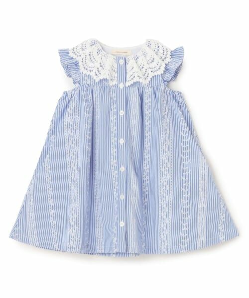 sense of wonder / センス オブ ワンダー ミニ丈・ひざ丈ワンピース | レースプリントストライプワンピース(ブルー)