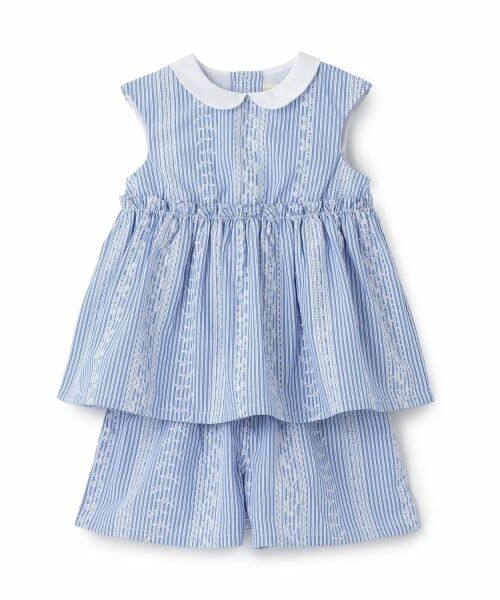 sense of wonder / センス オブ ワンダー ベビー・キッズウエア | レースプリントストライプセットアップ（ブルー）