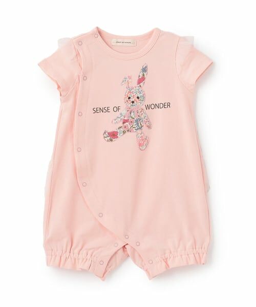sense of wonder / センス オブ ワンダー ロンパース | リバティウサクマアップリケ半袖ショートオール（ピンク）