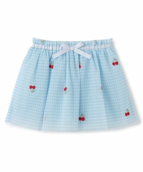 sense of wonder / センス オブ ワンダー ミニ・ひざ丈スカート | チェリー刺しゅうチュールスカート（ブルー）