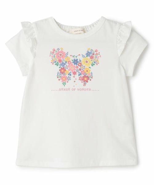 sense of wonder / センス オブ ワンダー Tシャツ | フラワーちょうちょプリント半袖Ｔシャツ（オフ ホワイト）